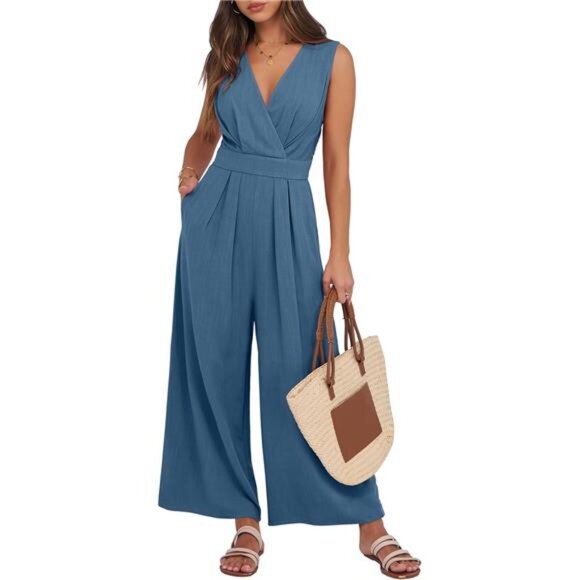 Women's Jumpsuit Sleeveless V Neck Elegant Dressy Casual Backless Romper
